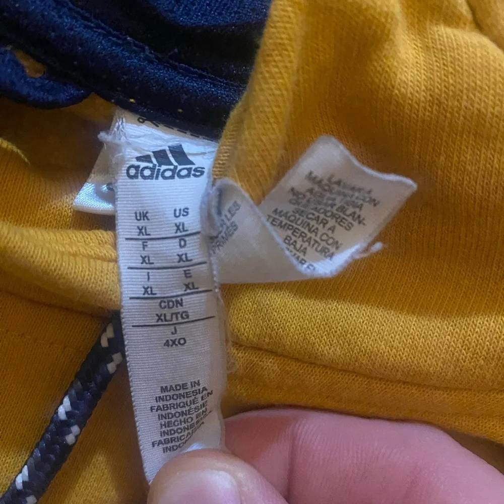 Adidas Men's Two-Tone Yellow and Navy Hoodie